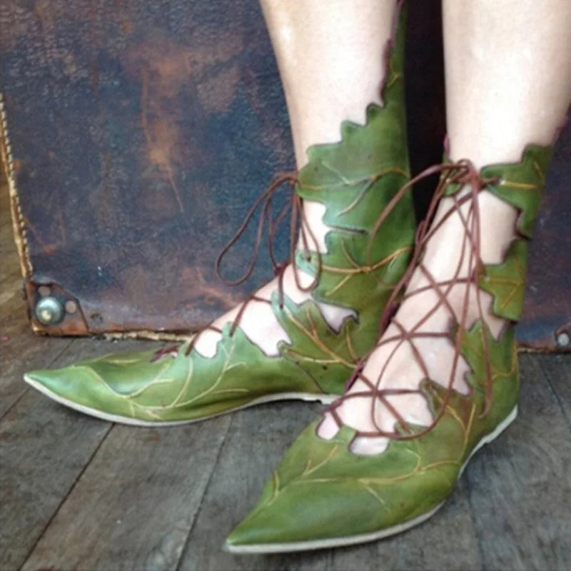 2026 Medieval Gothic Retro Elf Witch Leaves Lace Up Shoes For Women  Men Cosplay Costume Carnival Party Knight Boots Accessories