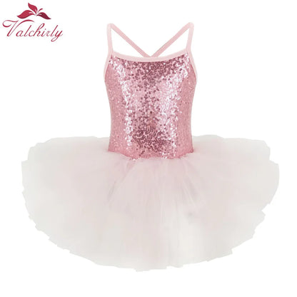 Valchirly Girls Sequined Ballet Leotard Tutu Dress for Dance and Gymnastics