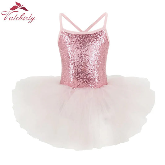 Valchirly Girls Sequined Ballet Leotard Tutu Dress for Dance and Gymnastics