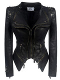 SX women 2019 spring autumn denim rivet punk Short Slim fit jacket motorcycle Windbreaker zipper outerwear SS69 72.69 Black PU / XS / CHINA