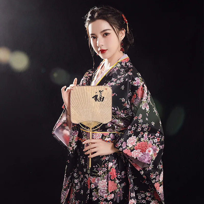 Traditional Japanese Yukata Kimono with Obi - Women's Evening Dress