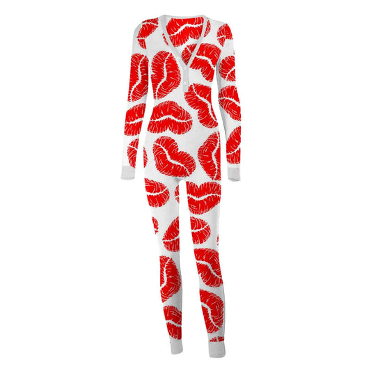 Sexy Women Pajamas Onesies Button-down Buttoned Flap Adults Pyjama Autumn Long Sleeve V-neck Jumpsuit Female Bodysuit Sleepwear