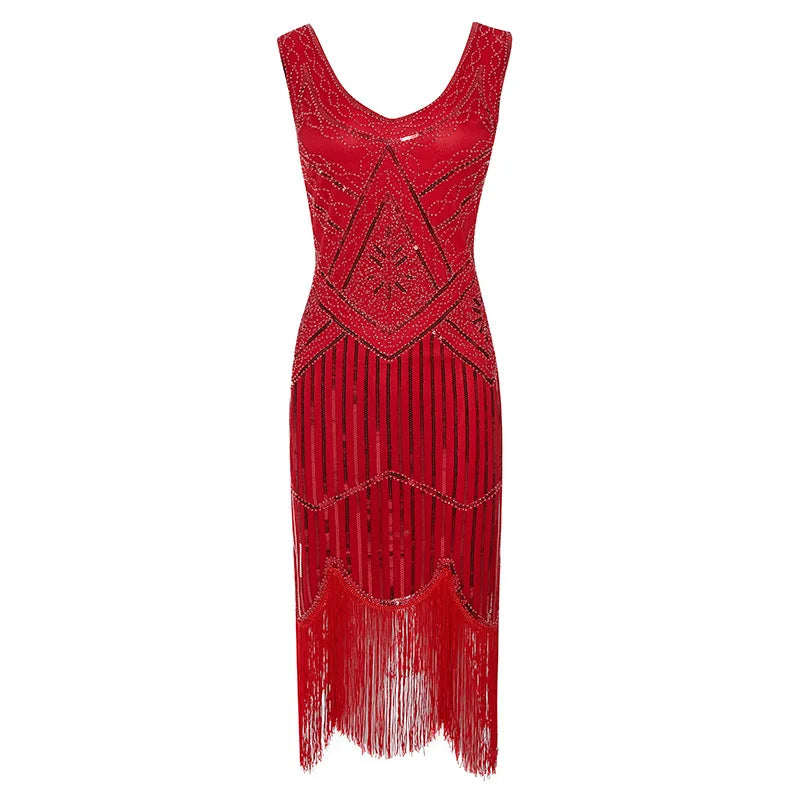 Plus Size XS-4XL Women's 1920s Vintage Sequin Full Fringed Deco Inspired Flapper Dress Roaring 20s Great Gatsby Dress Vestidos SS69