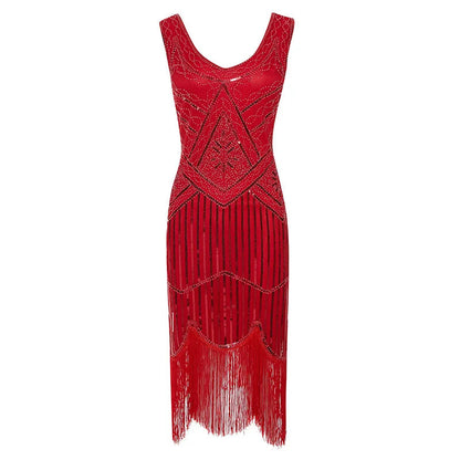 Plus Size XS-4XL Women's 1920s Vintage Sequin Full Fringed Deco Inspired Flapper Dress Roaring 20s Great Gatsby Dress Vestidos SS69