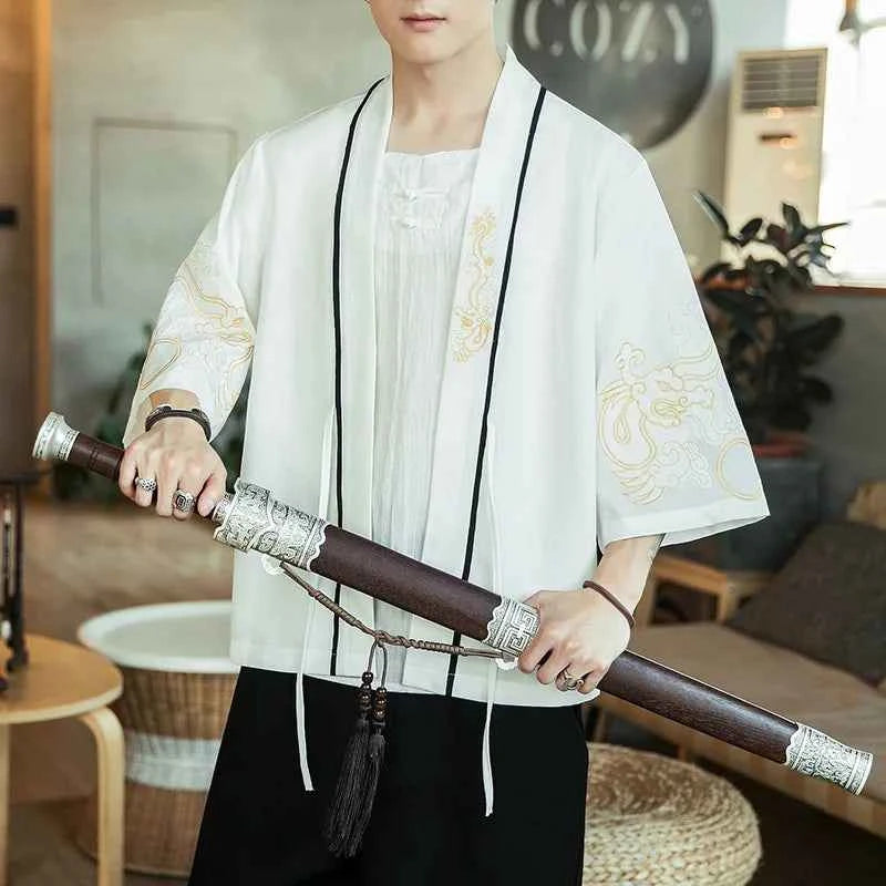 Japanese Kimono Traditional Yukata Kimono Cardigan Men Beach Thin Asian Clothes Japan Kimonos Male Fashion Casual Cardigan Shirt