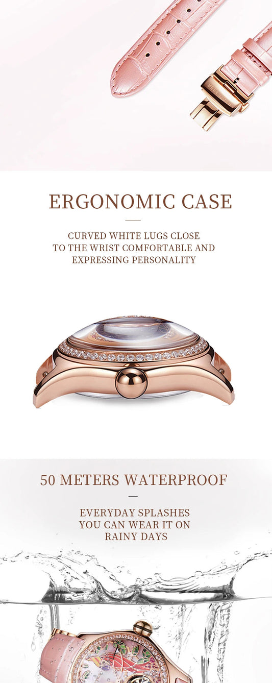 Reef Tiger/RT Womens Luxury Fashion Watches Diamond Automatic Tourbillon Watch Leather Strap Watch Relogio Feminino RGA7105 SS69
