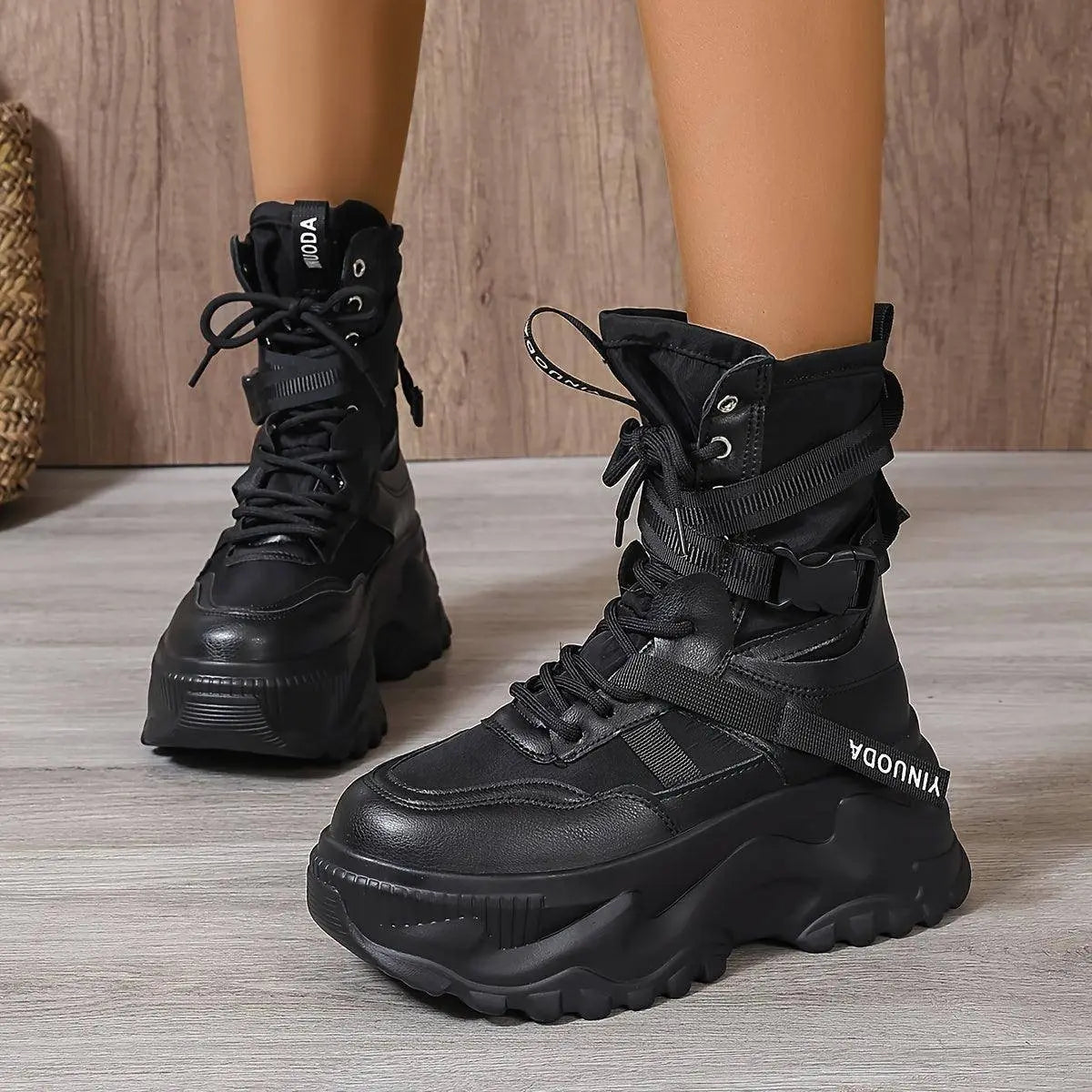 High-Top Fashion Sneakers for Women - Solid Color EVA Fabric Lace-Up Round Toe Casual Boots with Polyurethane Sole and Fabric Inner - Versatile All-Season Streetwear Shoes SS69
