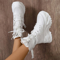 High-Top Fashion Sneakers for Women - Solid Color EVA Fabric Lace-Up Round Toe Casual Boots with Polyurethane Sole and Fabric Inner - Versatile All-Season Streetwear Shoes SS69