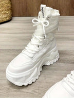 High-Top Fashion Sneakers for Women - Solid Color EVA Fabric Lace-Up Round Toe Casual Boots with Polyurethane Sole and Fabric Inner - Versatile All-Season Streetwear Shoes SS69