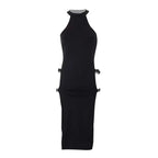 Hollow Out Anime Cosplay Costume Women Erotic Halloween Demon Cosplay PU Leather Lingerie Embroidery Print Cheongsam Long Dress SS69
