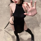 Hollow Out Anime Cosplay Costume Women Erotic Halloween Demon Cosplay PU Leather Lingerie Embroidery Print Cheongsam Long Dress SS69 12.69 219 / One Size