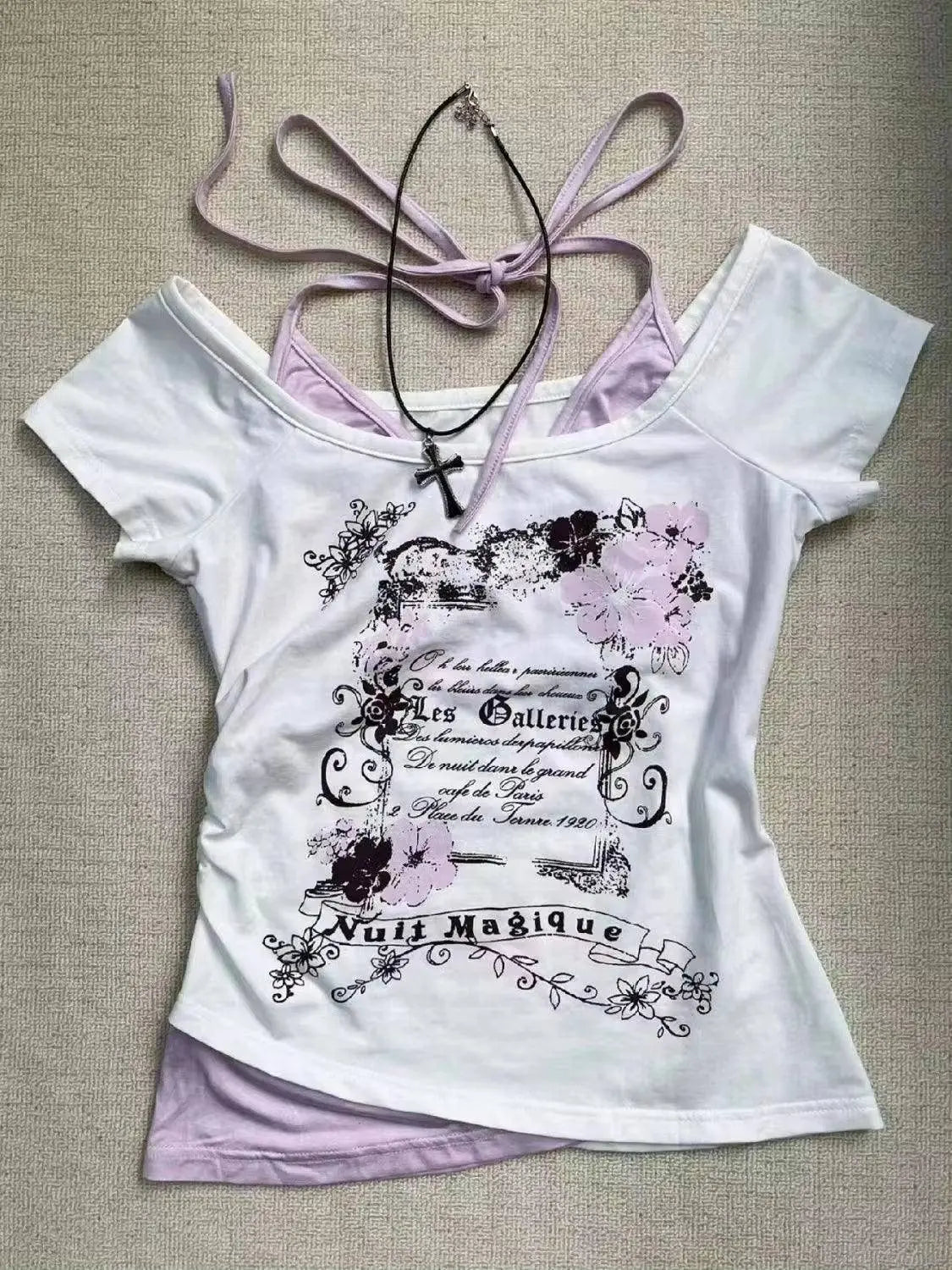 Hot American Strappy Letter Print T-Shirt Millennial Fashion Street Trend Casual Y2K Top - SS69