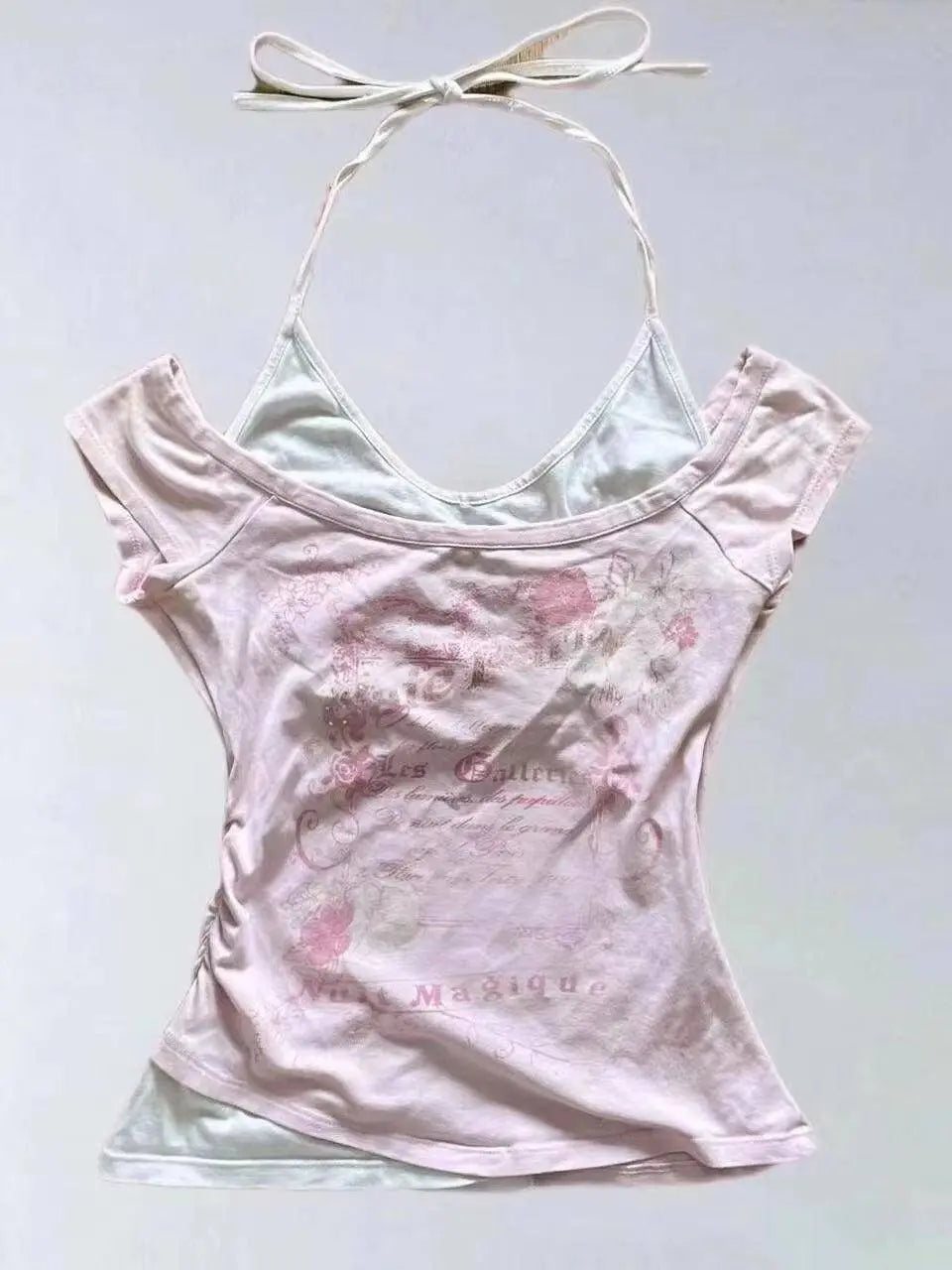 Hot American Strappy Letter Print T-Shirt Millennial Fashion Street Trend Casual Y2K Top - SS69