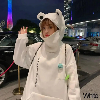 Hot Fashion Women Hoodie Frog Pullover Winter Sense Hooded Casual Sweatshirt Autumn Embroidery Loose Top Doll Decoration Hoodies - SS69