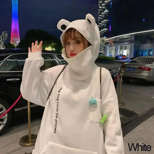 Hot Fashion Women Hoodie Frog Pullover Winter Sense Hooded Casual Sweatshirt Autumn Embroidery Loose Top Doll Decoration Hoodies - SS69