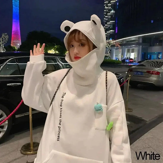 Hot Fashion Women Hoodie Frog Pullover Winter Sense Hooded Casual Sweatshirt Autumn Embroidery Loose Top Doll Decoration Hoodies - SS69