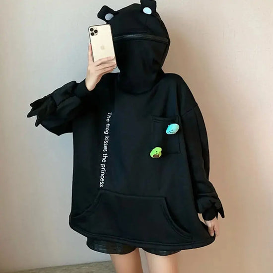 Hot Fashion Women Hoodie Frog Pullover Winter Sense Hooded Casual Sweatshirt Autumn Embroidery Loose Top Doll Decoration Hoodies SS69