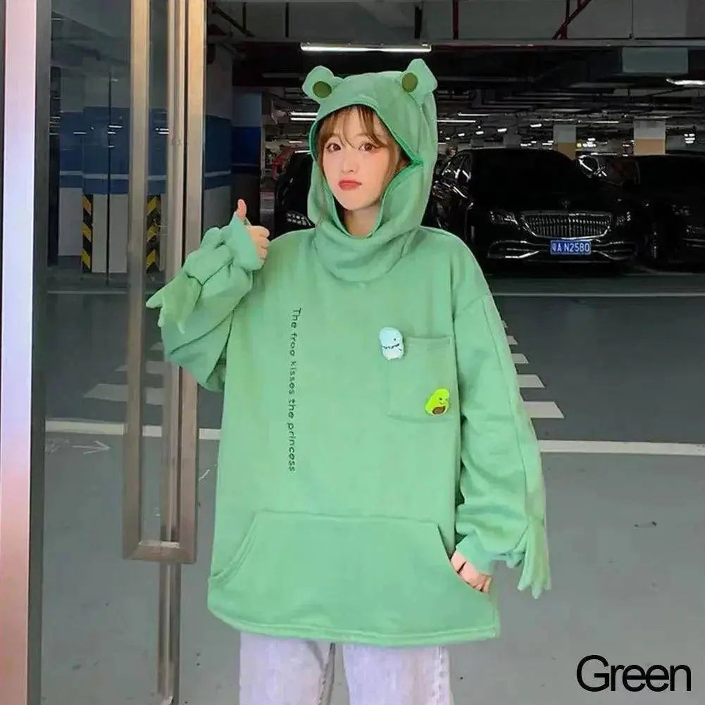 Hot Fashion Women Hoodie Frog Pullover Winter Sense Hooded Casual Sweatshirt Autumn Embroidery Loose Top Doll Decoration Hoodies SS69