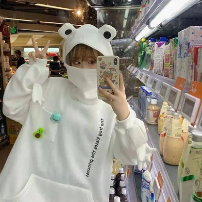 Hot Fashion Women Hoodie Frog Pullover Winter Sense Hooded Casual Sweatshirt Autumn Embroidery Loose Top Doll Decoration Hoodies SS69