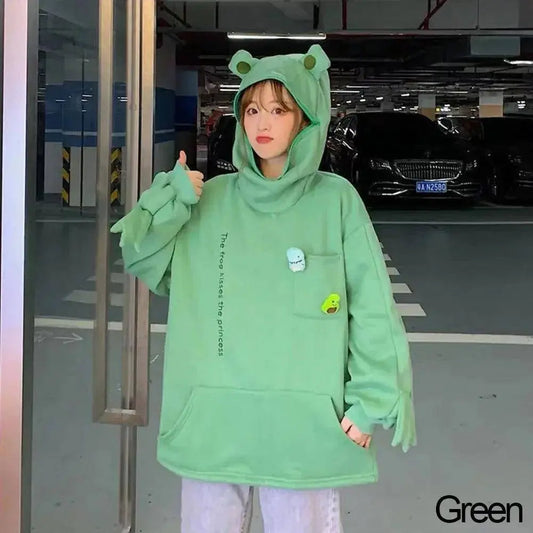 Hot Fashion Women Hoodie Frog Pullover Winter Sense Hooded Casual Sweatshirt Autumn Embroidery Loose Top Doll Decoration Hoodies SS69