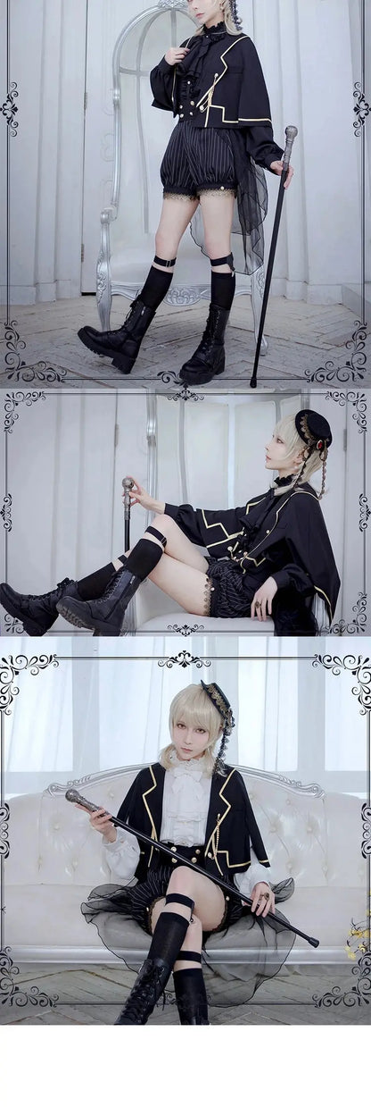 Hunting Rabbit White Moonlight Edition Retro Cool Ouji Lolita Jacket /Short Pants/Trousers Set by Princess Chronicles - SS69