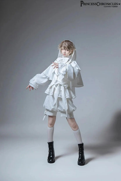 Hunting Rabbit White Moonlight Edition Retro Cool Ouji Lolita Jacket /Short Pants/Trousers Set by Princess Chronicles - SS69