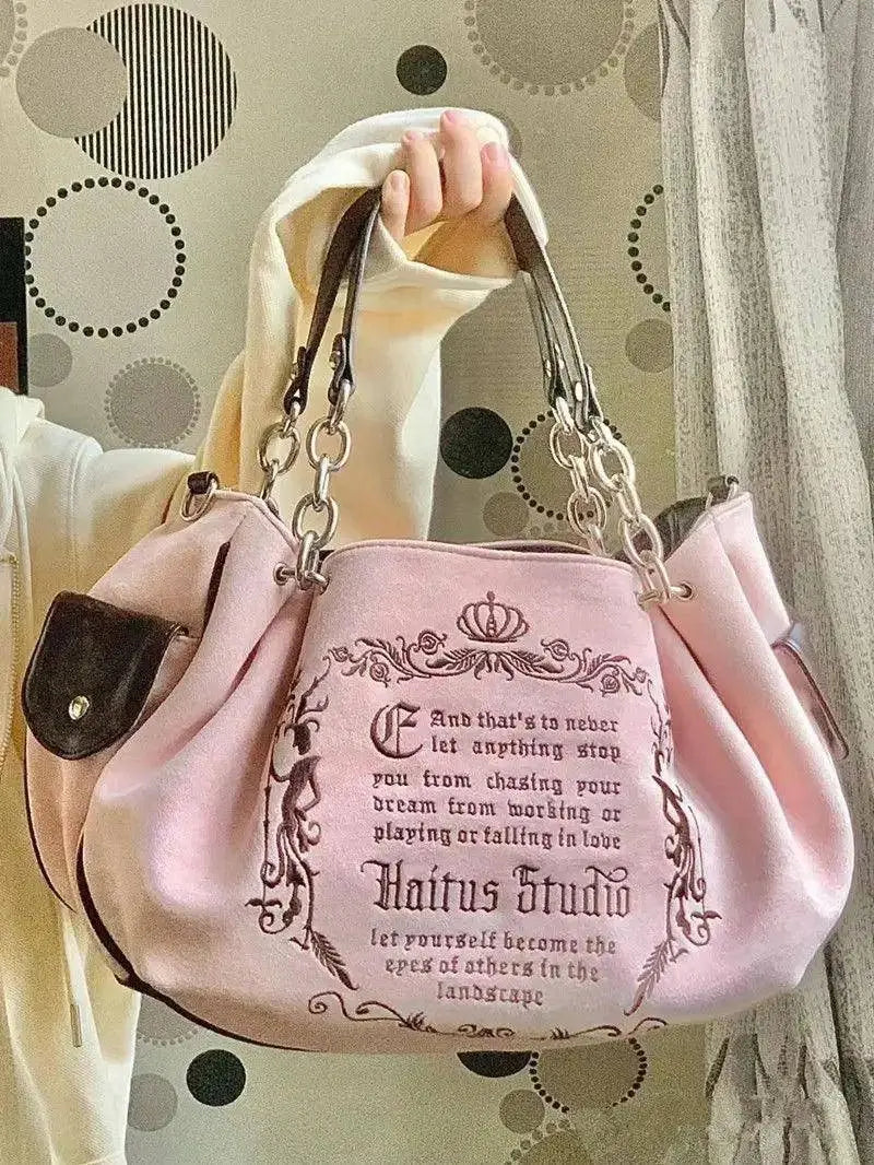 JIAERDI Vintage Letter Y2k Handbag Women Gothic Large Capacity Casual Crossbody Bag Purse Female Harajuku Aesthetic The Tote Bag SS69