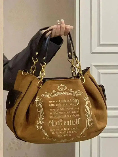 JIAERDI Vintage Letter Y2k Handbag Women Gothic Large Capacity Casual Crossbody Bag Purse Female Harajuku Aesthetic The Tote Bag SS69 36.69 brown