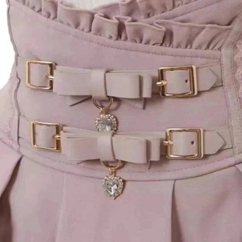 Japan Style High Waist Pleated Mini Skirts Bow Knot Design Mini Skirts Kawaii Slim Fit A-line Skirts Pink Lace Skirts For Women SS69
