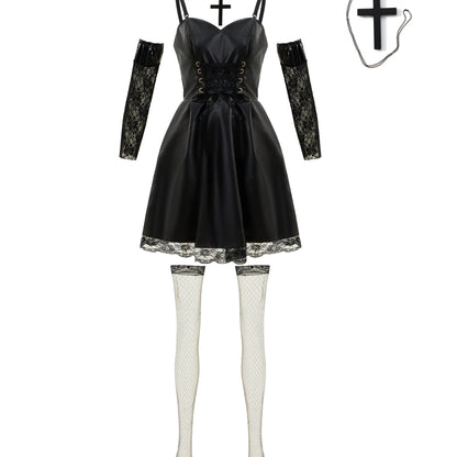 Japanese Anime Cosplay Dress, Lace Trim Goth Style Costume, Women's Clothing SS69 35.69 Black / M