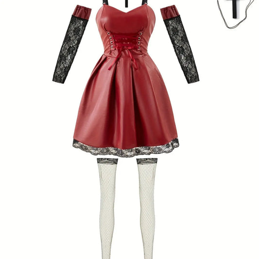 Japanese Anime Cosplay Dress, Lace Trim Goth Style Costume, Women's Clothing SS69 26.69 Brick Red / XL