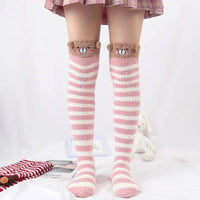 Japanese Girl Animal Modeling Knee Socks Striped Cute Compression Autumn Winter Warm Sock Kawaii Cozy Long Thigh High Socks - SS69