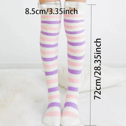 Japanese Girl Animal Modeling Knee Socks Striped Cute Compression Autumn Winter Warm Sock Kawaii Cozy Long Thigh High Socks - SS69