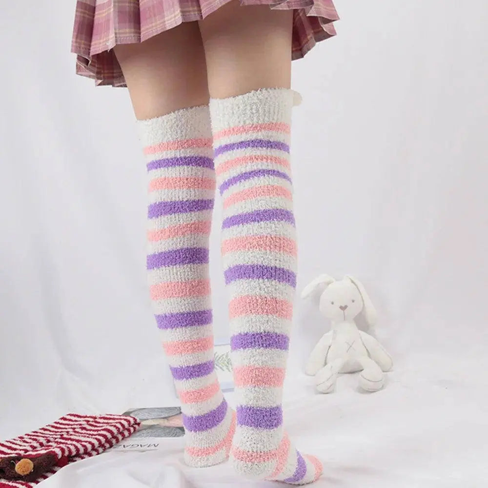 Japanese Girl Animal Modeling Knee Socks Striped Cute Compression Autumn Winter Warm Sock Kawaii Cozy Long Thigh High Socks - SS69