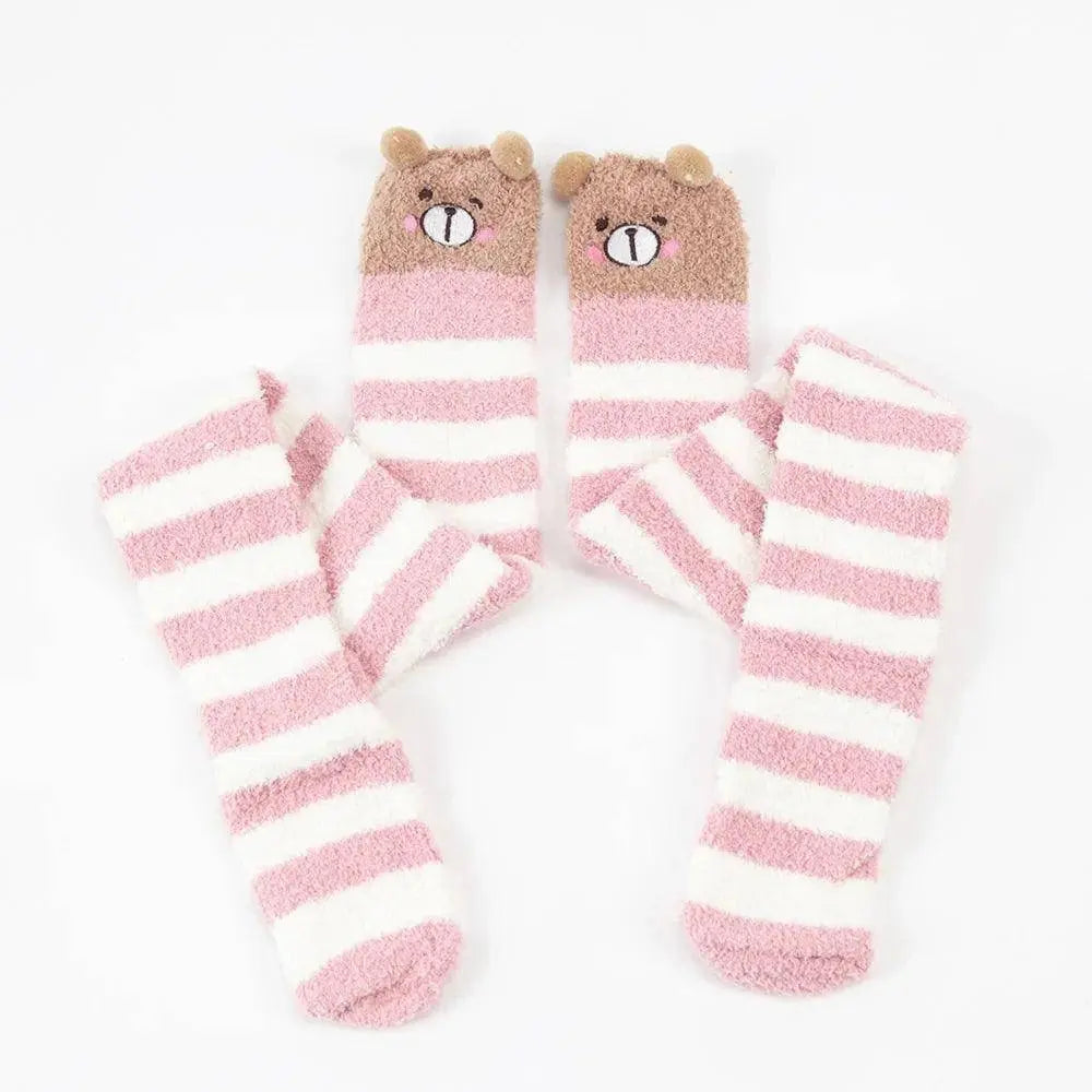 Japanese Girl Animal Modeling Knee Socks Striped Cute Compression Autumn Winter Warm Sock Kawaii Cozy Long Thigh High Socks - SS69