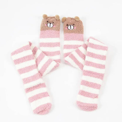 Japanese Girl Animal Modeling Knee Socks Striped Cute Compression Autumn Winter Warm Sock Kawaii Cozy Long Thigh High Socks - SS69