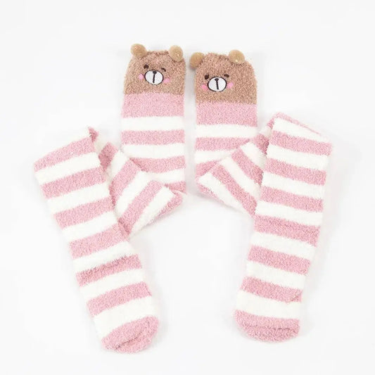 Japanese Girl Animal Modeling Knee Socks Striped Cute Compression Autumn Winter Warm Sock Kawaii Cozy Long Thigh High Socks - SS69