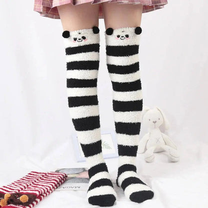 Japanese Girl Animal Modeling Knee Socks Striped Cute Compression Autumn Winter Warm Sock Kawaii Cozy Long Thigh High Socks - SS69