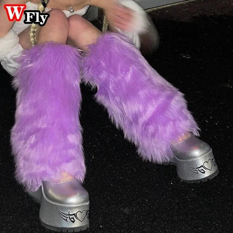 Japanese Gothic Lolita Solid Color Furry Leg Warmer Y2K Hot Women Girl Disco cosplay Leg Warmers Winter warm Foot cover Socks SS69