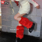 Japanese Gothic Lolita Solid Color Furry Leg Warmer Y2K Hot Women Girl Disco cosplay Leg Warmers Winter warm Foot cover Socks SS69