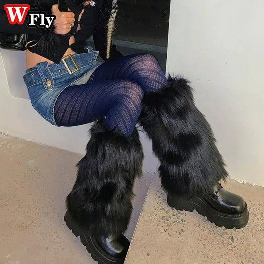 Japanese Gothic Lolita Solid Color Furry Leg Warmer Y2K Hot Women Girl Disco cosplay Leg Warmers Winter warm Foot cover Socks SS69