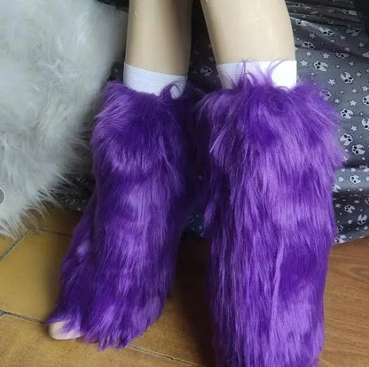 Japanese Gothic Lolita Solid Color Furry Leg Warmer Y2K Hot Women Girl Disco cosplay Leg Warmers Winter warm Foot cover Socks SS69