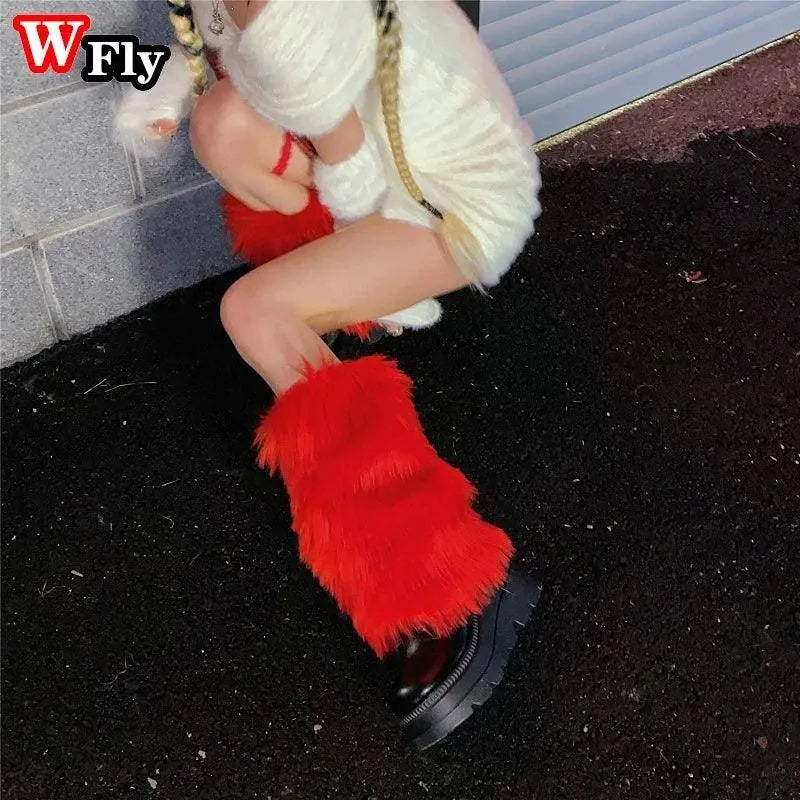 Japanese Gothic Lolita Solid Color Furry Leg Warmer Y2K Hot Women Girl Disco cosplay Leg Warmers Winter warm Foot cover Socks SS69