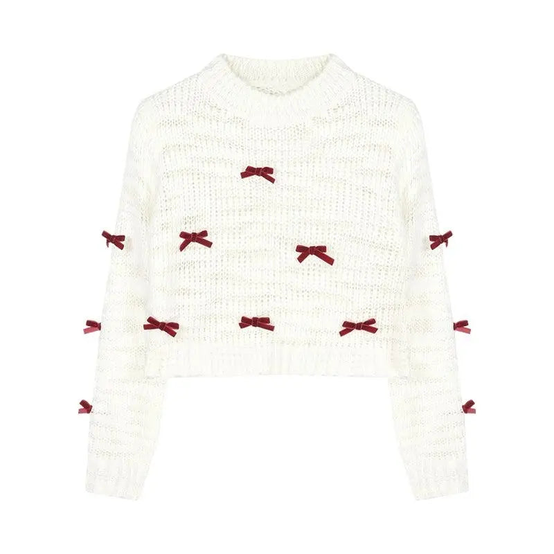 Japanese Kawaii Lolita Style Knitted Two Piece Set Women Sweet Party Elegant Skirt Suit Korean Bow Sweater Top Plaid Mini Skirts SS69