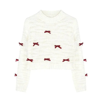 Japanese Kawaii Lolita Style Knitted Two Piece Set Women Sweet Party Elegant Skirt Suit Korean Bow Sweater Top Plaid Mini Skirts SS69