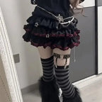 Japanese Lolita Black Red Jk Skirt for Women Y2k E-Girl High 2025 Waist Ruched A-line Skirts Summer New Thin Faldas Mujer - SS69