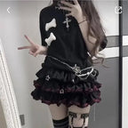 Japanese Lolita Black Red Jk Skirt for Women Y2k E-Girl High 2025 Waist Ruched A-line Skirts Summer New Thin Faldas Mujer - SS69