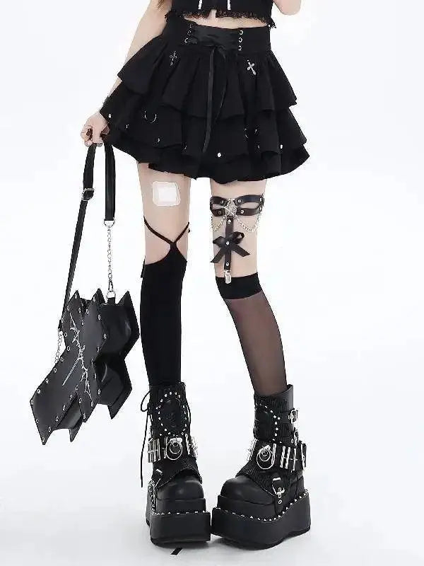 Japanese Style Kawaii Y2k Mini Skirt Women Streetwear Gothic High Waist Ruffle Skirt Summer Harajuku Y2k E-girl A-line Skirts SS69