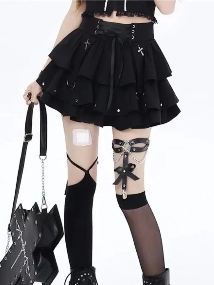 Japanese Style Kawaii Y2k Mini Skirt Women Streetwear Gothic High Waist Ruffle Skirt Summer Harajuku Y2k E-girl A-line Skirts SS69