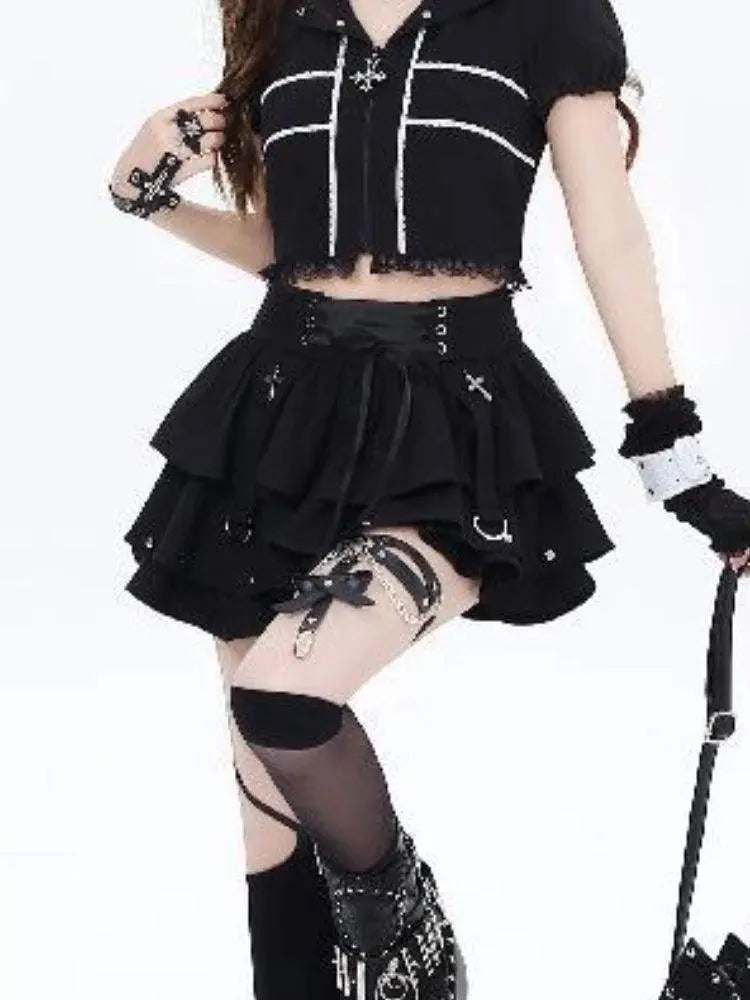 Japanese Style Kawaii Y2k Mini Skirt Women Streetwear Gothic High Waist Ruffle Skirt Summer Harajuku Y2k E-girl A-line Skirts SS69